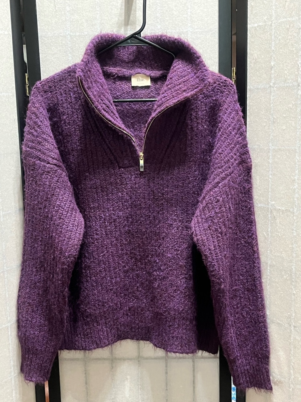 Elle TAHARI Deep Purple Half-Zip Cozy Knit Pullover WOMEN SWEATER SIZE M